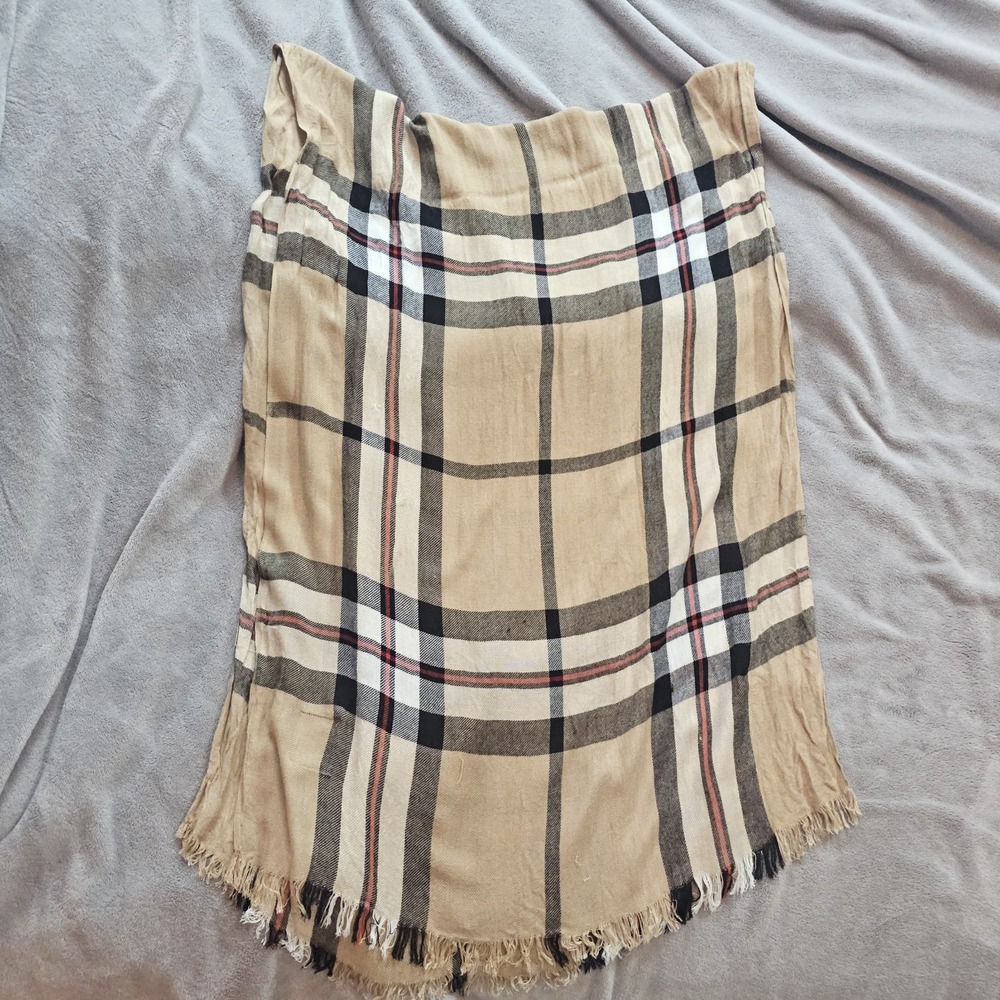 Tartan 100% Viscose Camel Red Black White Plaid Large ‎ Scarf Classic Academia